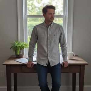 Izod Men's Blue and White Plaid Button Down Shirt